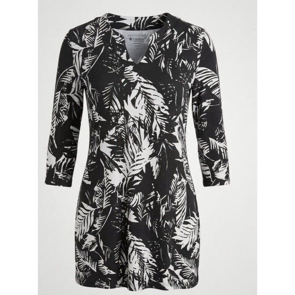 Coolibar Women's XS UPF 50+ Black White Floral Sundress Sun Protective Dress